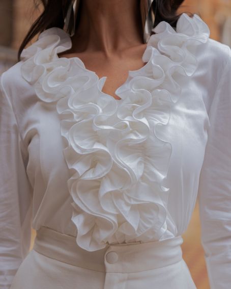 Camisa Tricoline Ruffles Off White
