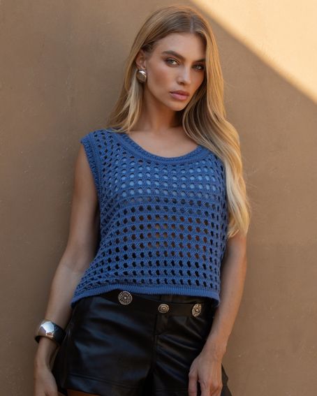 Regata Tricot Arrastão Azul Jeans