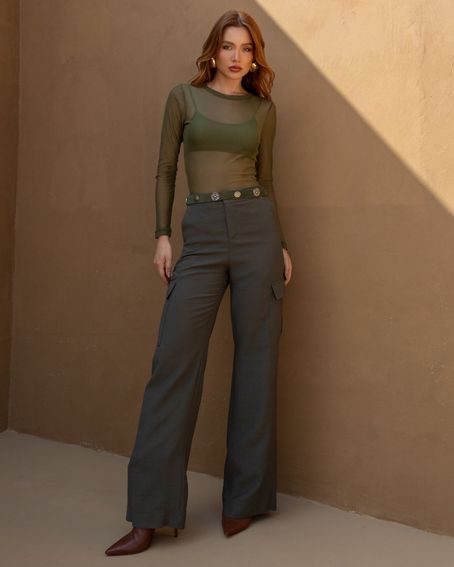 Calça Alfaiataria Cargo Verde Olive