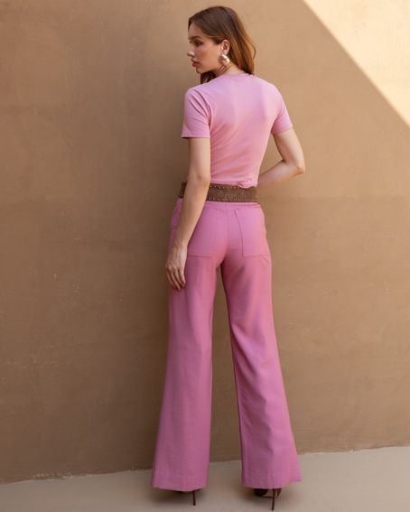 T-Shirt Malha Cropped Rosa Blush