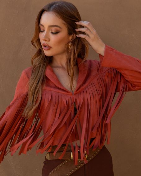 Jaqueta Suede Franjas Terracota