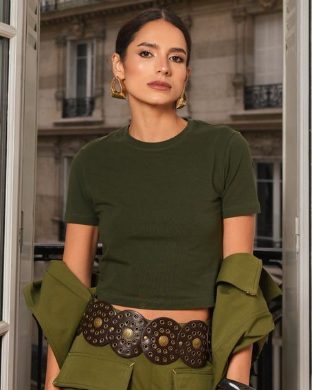 T-Shirt Malha Cropped Verde Forest