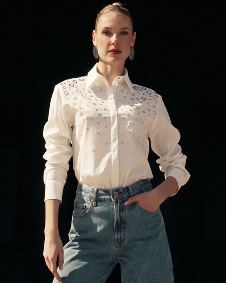 Camisa Tricoline Ilhós Off White