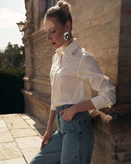 Camisa Tricoline Ilhós Off White