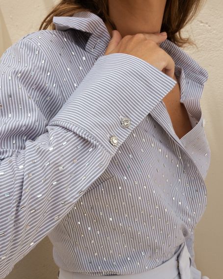 Camisa Stripe Strass Cinza Ice