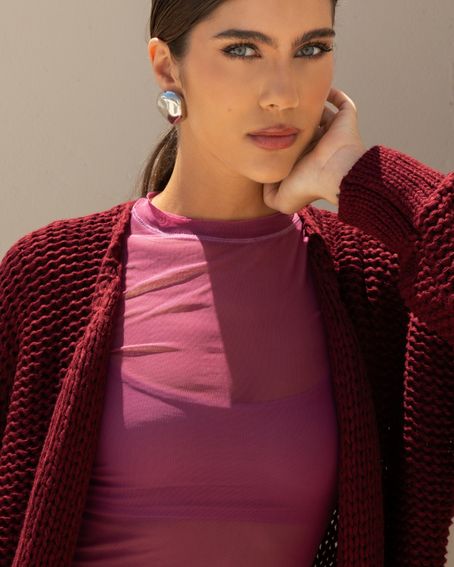 Cardigan Tricot Soft Vinho Berry