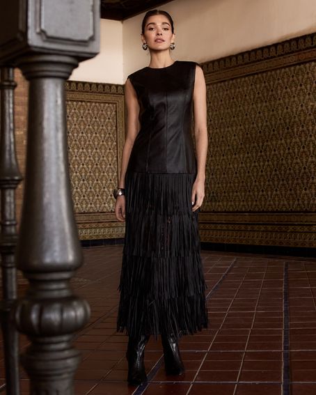 Vestido Longo Franja Preto