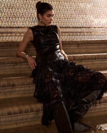 Vestido Longo Franja Preto