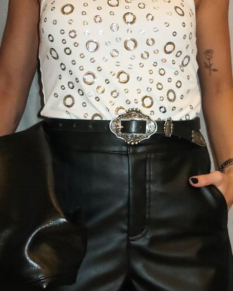 Cinto Couro Boho Preto