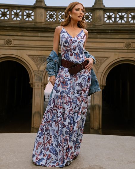 Vestido Estampa Folk Blue