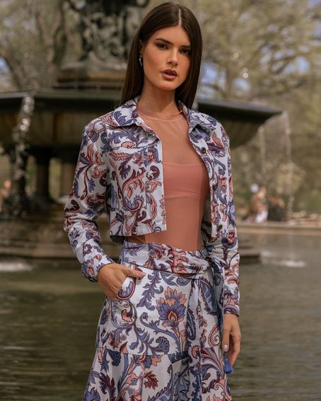 Jaqueta Sarja Estampa Folk Blue
