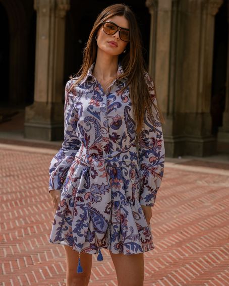 Vestido Estampa Folk Blue