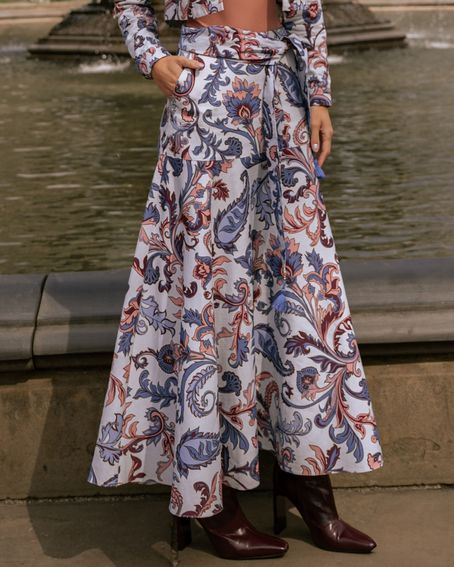 Saia Sarja Estampa Folk Blue