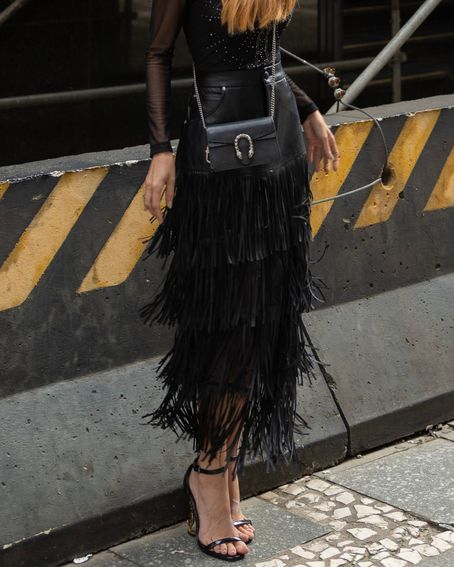 Saia Five Pockets Franja Preta