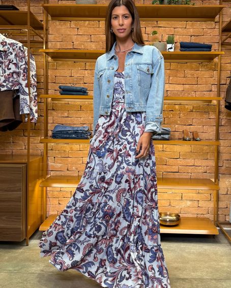 Jaqueta Franzida Costas Jeans Claro