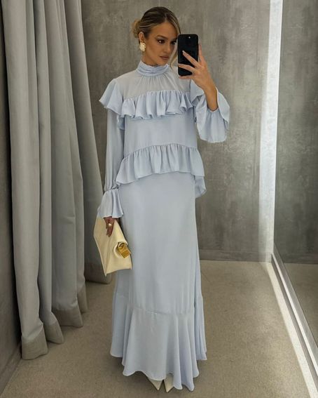 Bata Fluid Babados Azul