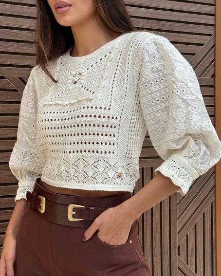 Blusa Tricot Mangas Laise Off White
