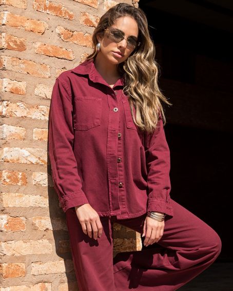 Camisa Oversized Sarja Vinho