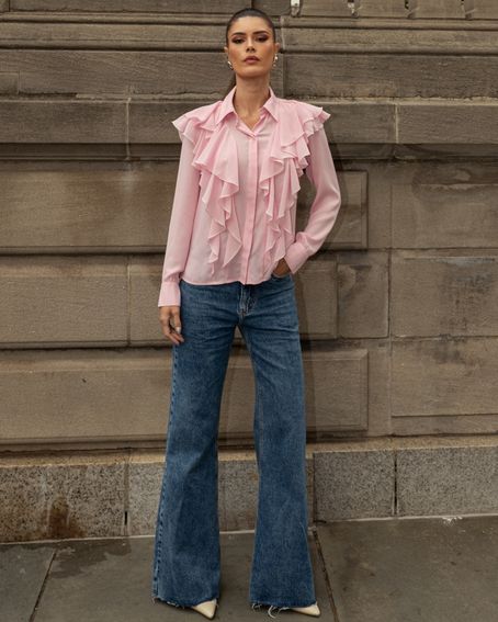 Camisa Fluid Ruffles Rosa
