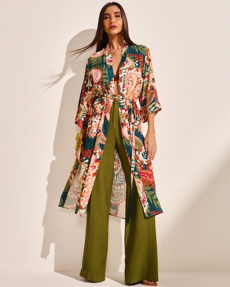 Kimono Cashmere Flower Laranja