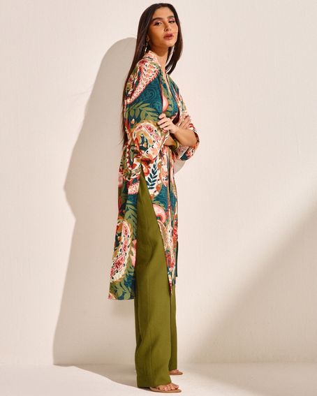 Kimono Cashmere Flower Laranja