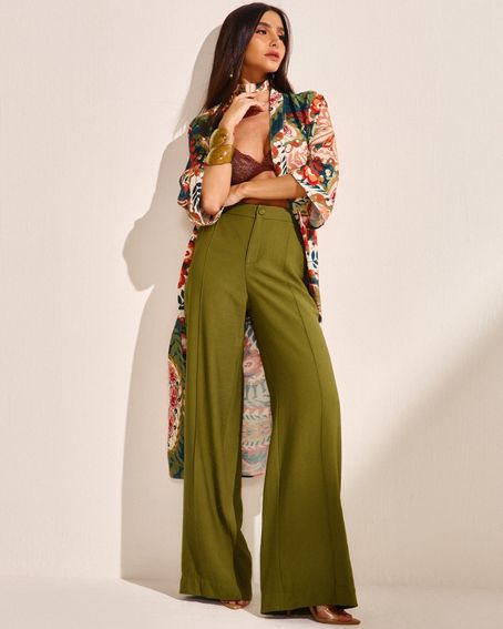 Calça Alfaiataria Nervura Verde Militar