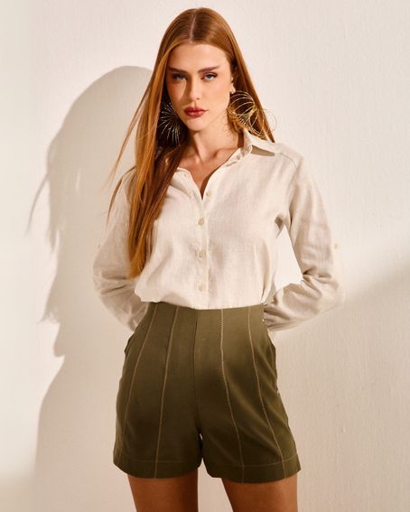 Short Alfaiataria Recortes Verde Militar