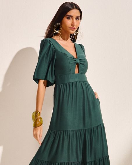 Vestido Twill Camadas Verde Forest