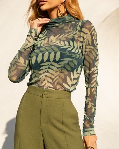 Blusa Tule Folhagem Verde