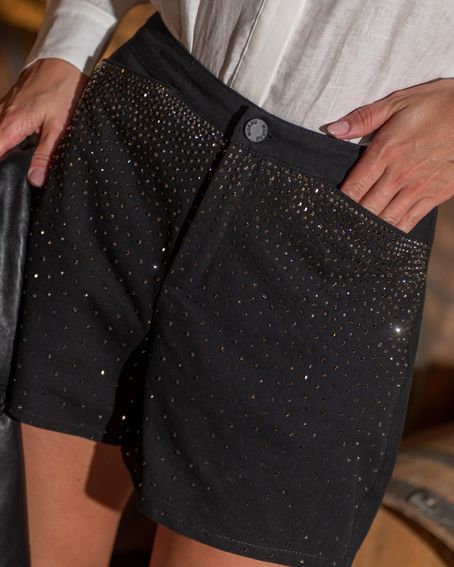 Short Sarja Cristais Preto