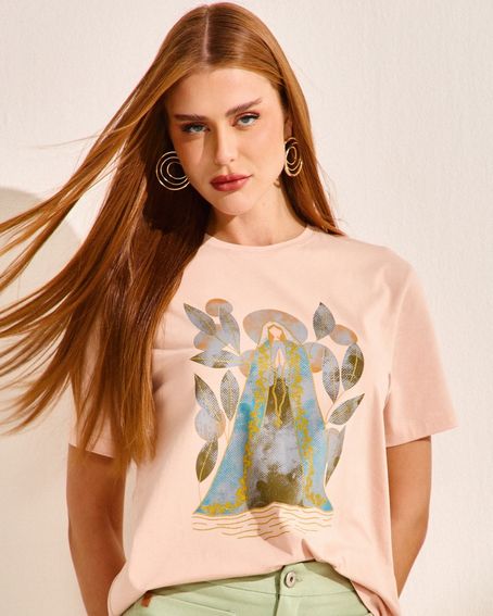 T-Shirt Nossa Senhora Abstrata Bege