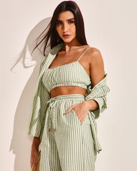 Calça Confort Stripe Listrado Verde