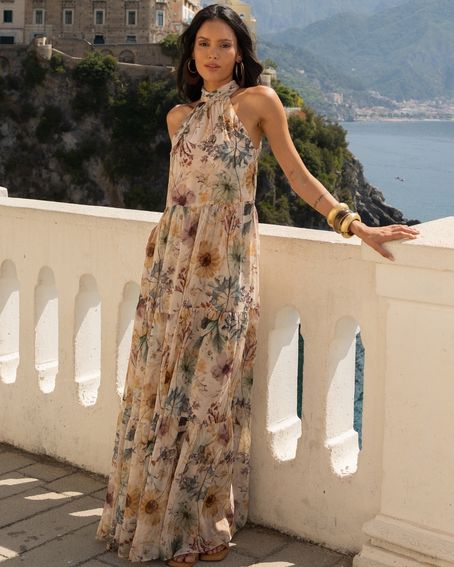Vestido Fluid Aquarella Flower Yellow