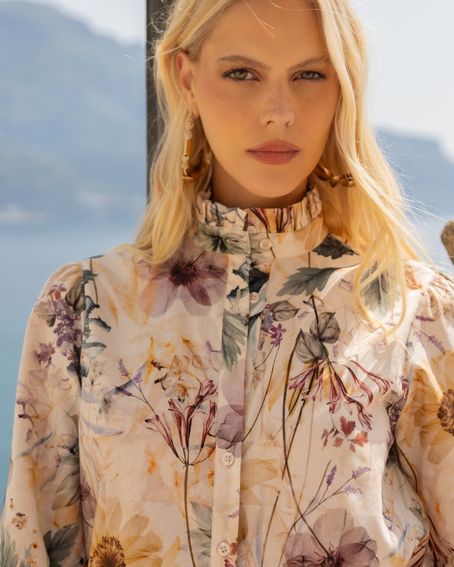 Camisa Gola Romantic Aquarella Flower Yellow