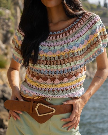 Blusa Crochet Cotton Candy Colors