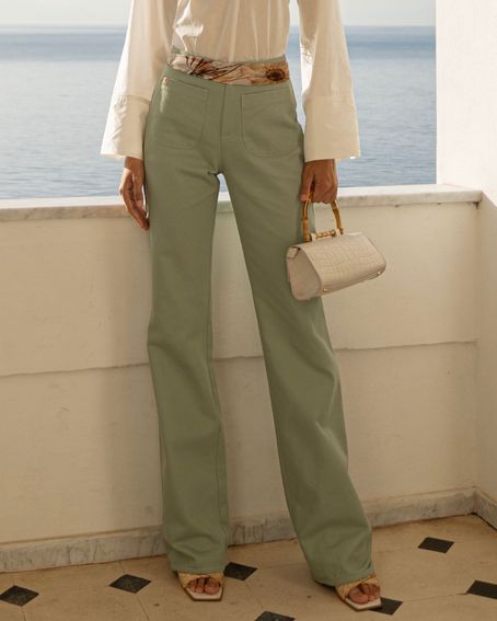 Calça Sarja Bolsos Frente Verde Menta
