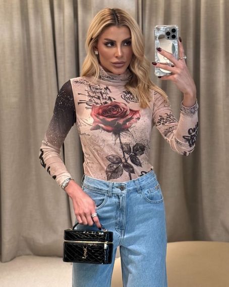 Blusa Tule Rose Urban Bege e Preto