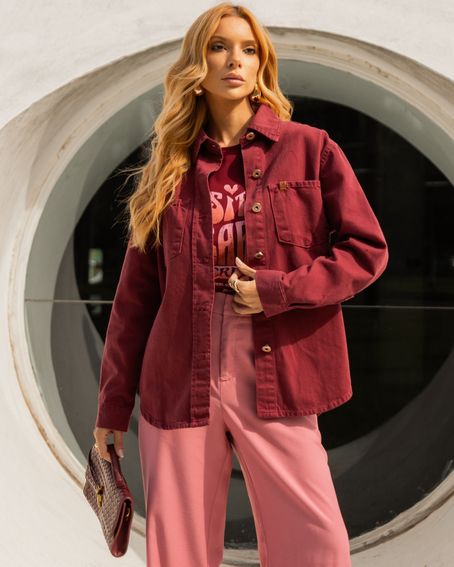Camisa Oversized Sarja Vinho