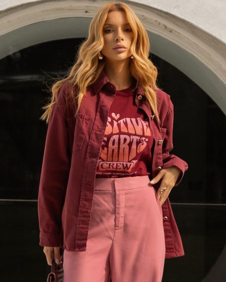 Camisa Oversized Sarja Vinho