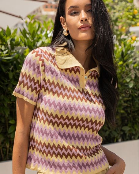 Camisa Polo Zig Zag Amarela Butter