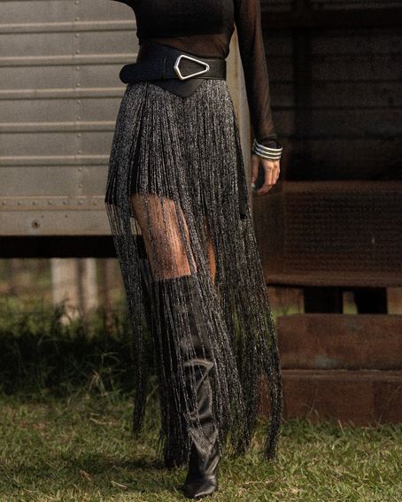 Saia Franja Lurex Preta