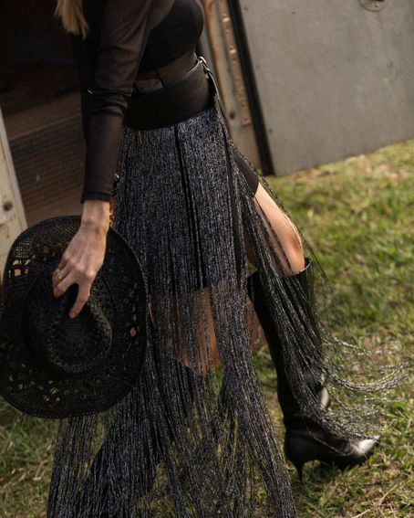 Saia Franja Lurex Preta