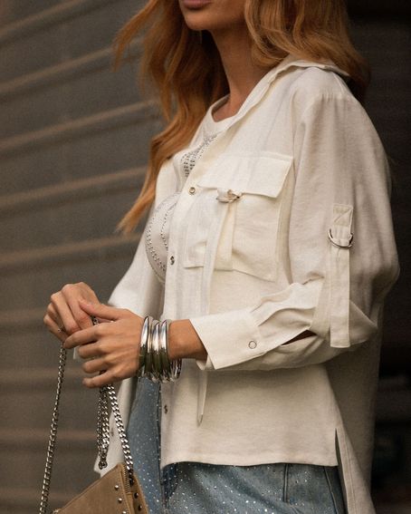 Camisa Alfaiataria Bolso Fole Off White