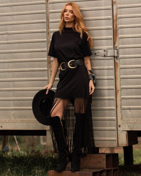 Vestido Malha Fringers Preto