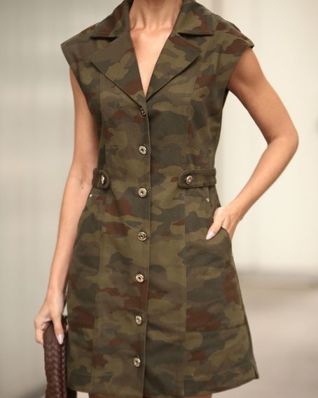 Vestido Sarja Camuflado Verde Militar