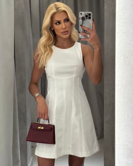 Vestido Recortes Peplum Off White