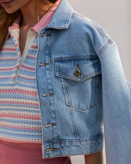 Jaqueta Franzida Costas Jeans Claro