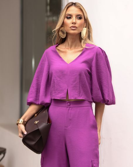 Blusa Decote V Magenta