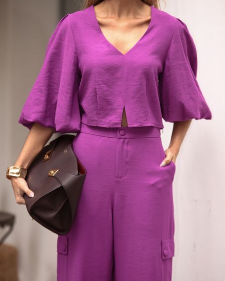 Blusa Decote V Magenta