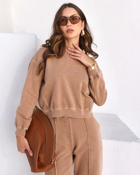 Moletom Basic Estonado Bege Brown
